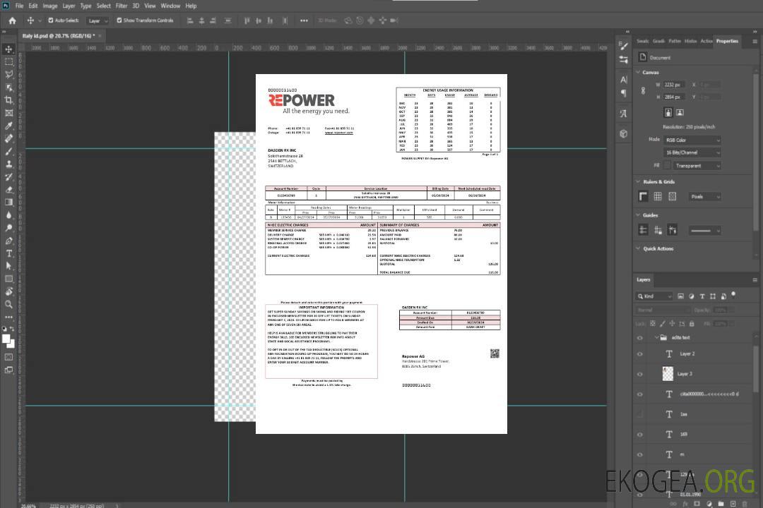 Modèle de facture de services publics de Suisse Repower AG, entièrement modifiable aux formats Word et PDF template
